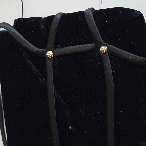 Vintage 3 Pc Jana Black Velvet Rhinestones Evening Bag Coin Wallet Mirror - Picture 12 of 17